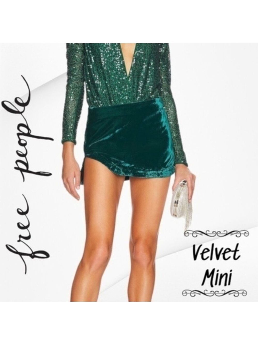 FREE PEOPLE Annalise Side-Slit Short Teal Green VELVET Mini Skirt/Sz. 12/NWT